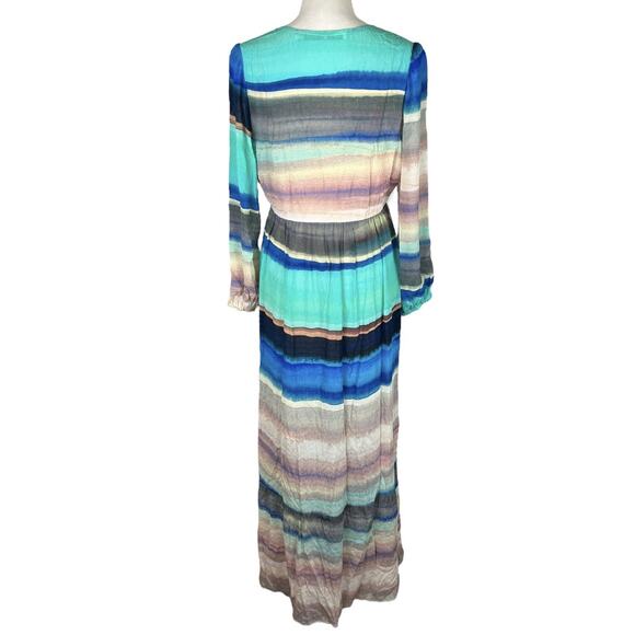 Marie Oliver Luciana Stripe Silk Blend Maxi Dress Blue Multi Puff Sleeve Size XS - Picture 4 of 10